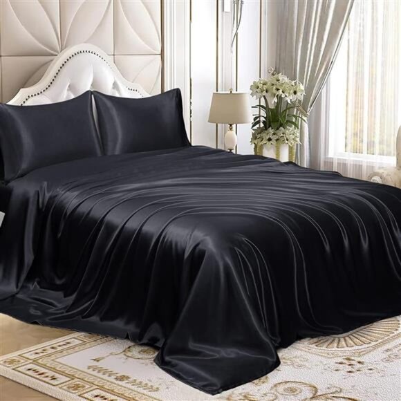 4pcs Satin Sheets Set Luxury Silky Satin Bedding Set with Deep Pocket - Picture 1 of 8